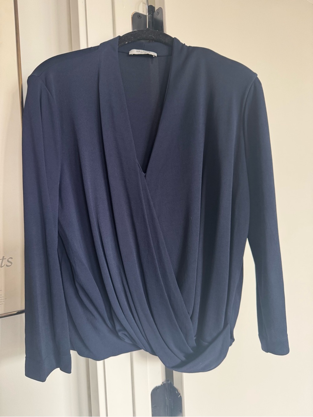 MM Lafleur Navy Draped Surplice Blouse